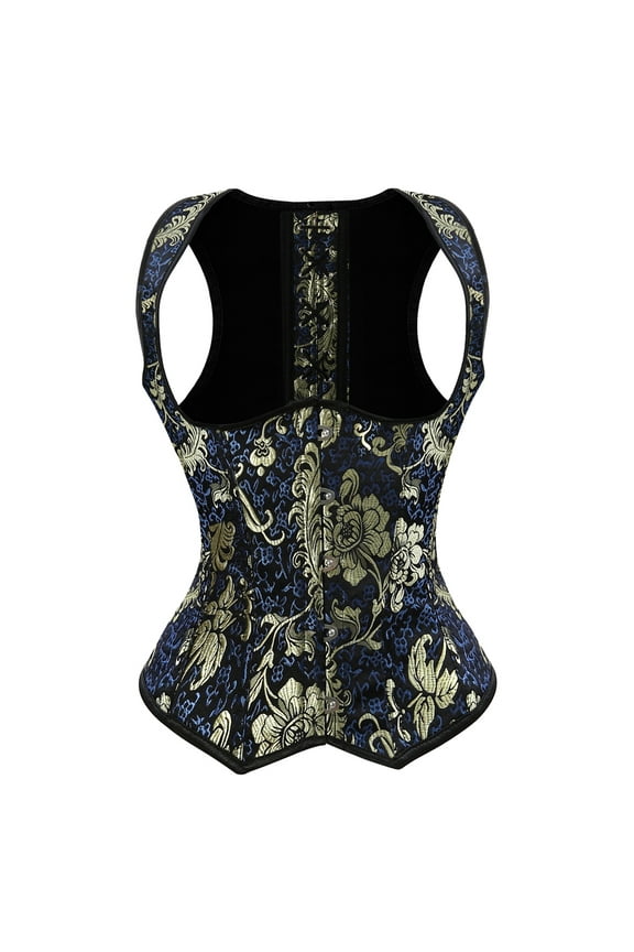 Underbust Corsets Women Steampunk Shiny Bustiers Blue XS