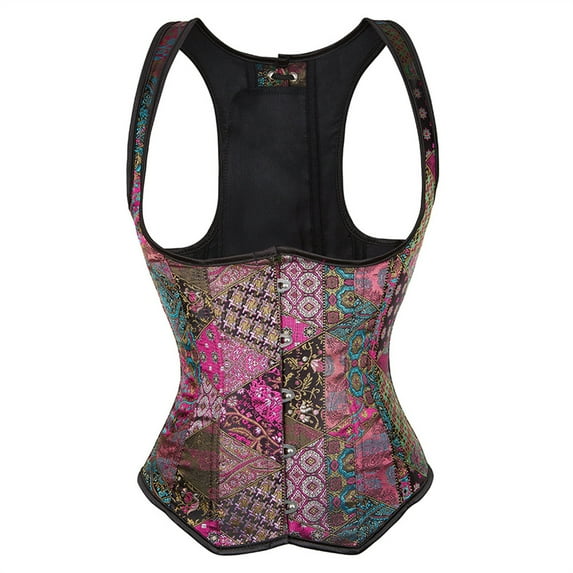 Grebrafan Underbust Corsets Women Steampunk Shiny Bustiers Purple L