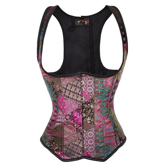 Grebrafan Underbust Corsets Women Steampunk Shiny Bustiers Purple S