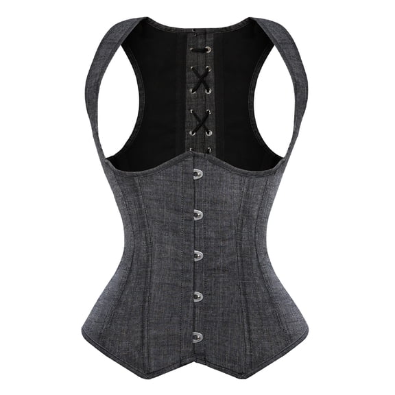 Grebrafan Underbust Waist Shaping Corset Denim Bustiers Top Black 5XL
