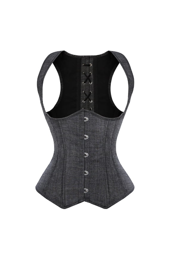 Underbust Waist Shaping Corset Denim Bustiers Top Black 6XL