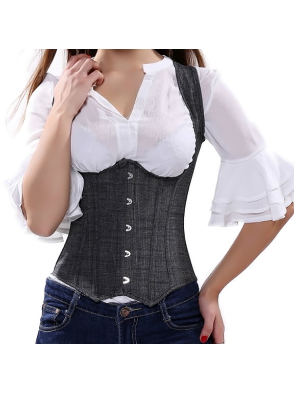 Underbust Waist Shaping Corset Denim Bustiers Top Black XXL