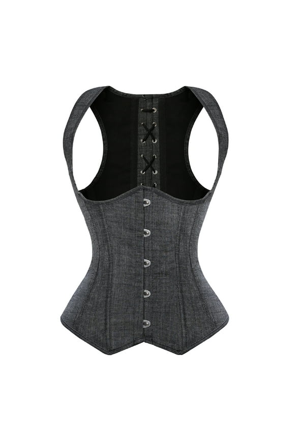 Underbust Waist Shaping Corset Denim Bustiers Top Black XXL