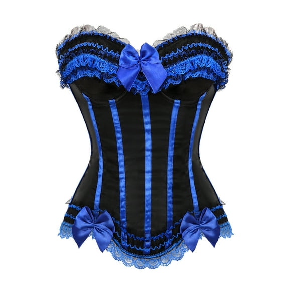 Grebrafan Vintage Corset Birthday Party Striped Bustier Top Blue XS