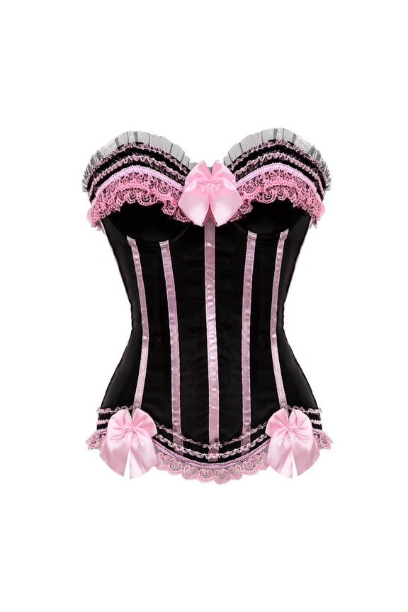 Vintage Corset Birthday Party Striped Bustier Top Pink L