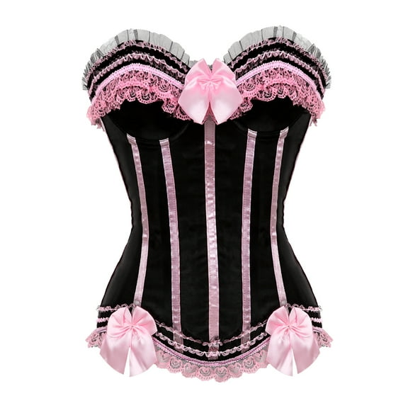 Grebrafan Vintage Corset Birthday Party Striped Bustier Top Pink XS