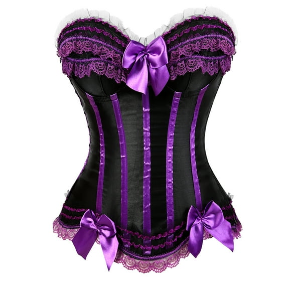 Grebrafan Vintage Corset Birthday Party Striped Bustier Top Purple M