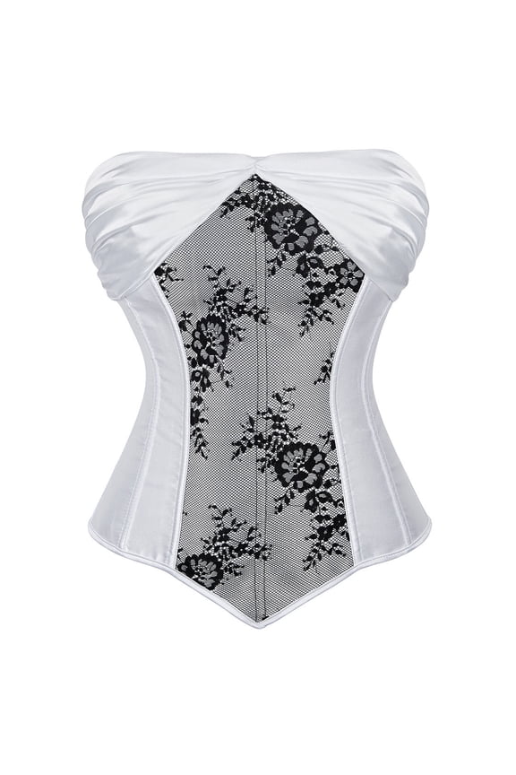 Wedding Corset Satin Retro Floral Bustier Top White S