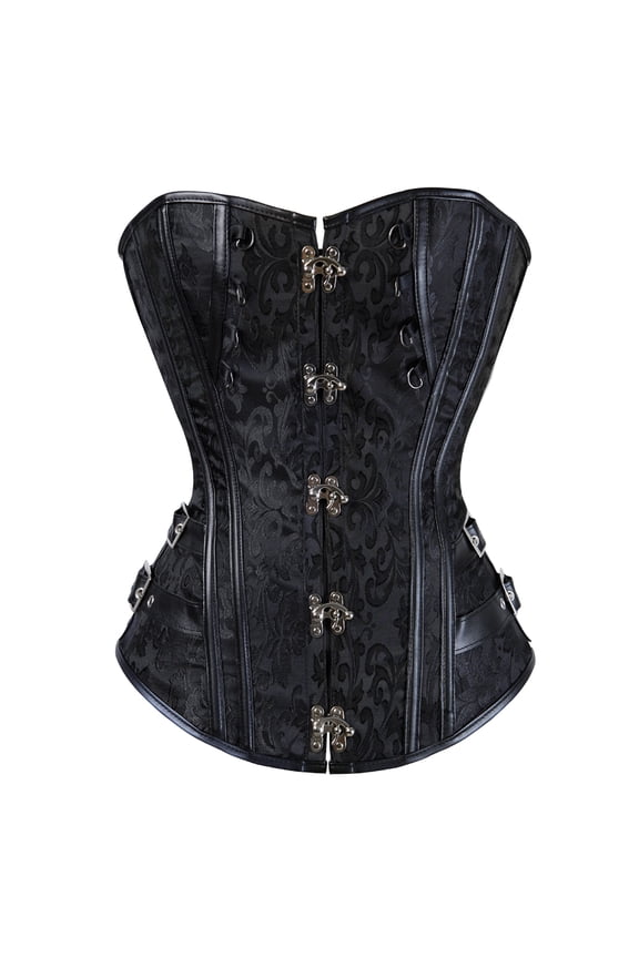 Women Corset Bustier Leather Carnival Party Top Black XXL