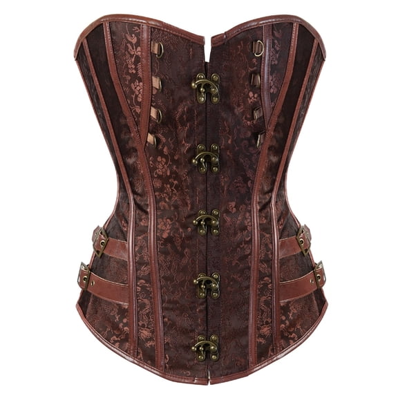 Grebrafan Women Corset Bustier Leather Carnival Party Top Brown L
