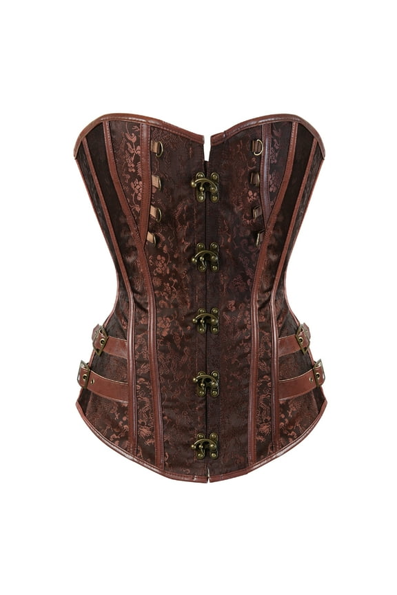 Women Corset Bustier Leather Carnival Party Top Brown M