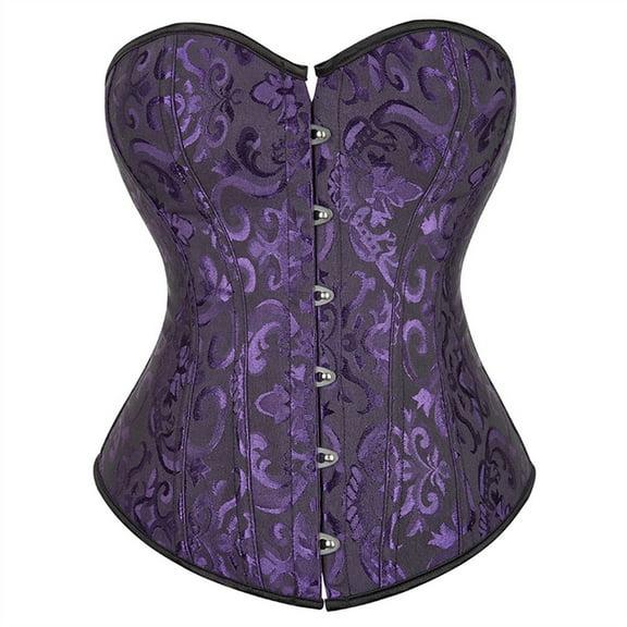 Grebrafan Women Corset Gothic Party Brocade Bustier Top Black Purple L