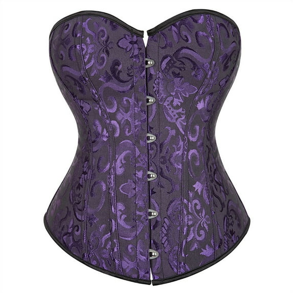 Grebrafan Women Corset Gothic Party Brocade Bustier Top Black Purple M