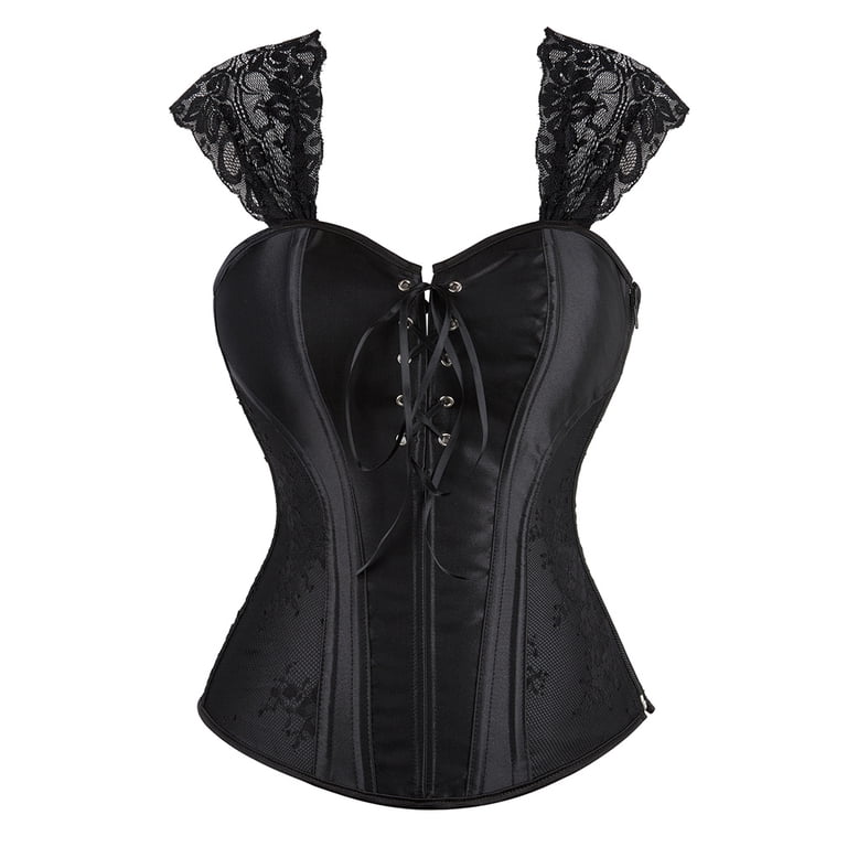 Grebrafan Women Corset Straps Cosplay Steampunk Bustier Top Black