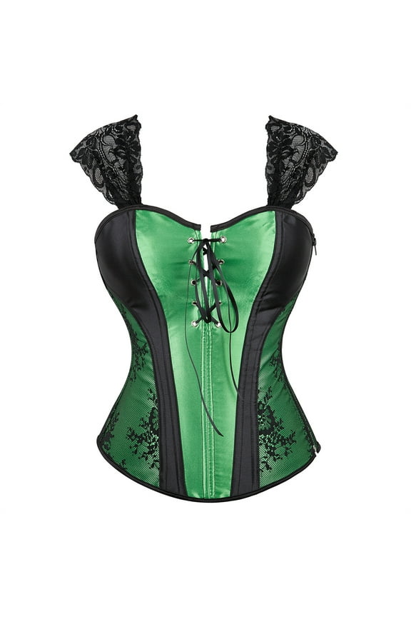 Women Corset Straps Cosplay Steampunk Bustier Top Green 3XL