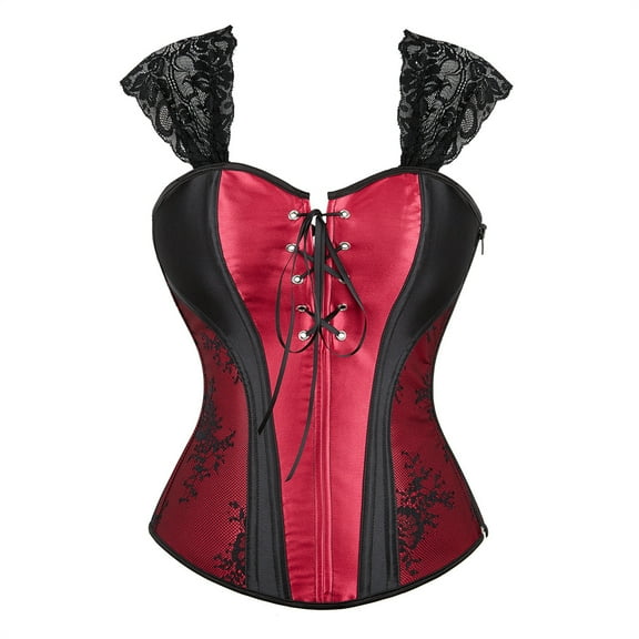 Grebrafan Women Corset Straps Cosplay Steampunk Bustier Top Wine Red M