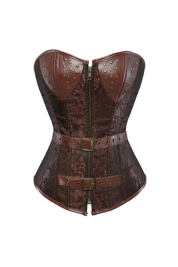 Women Corsets Pirate Steampunk Bustier Top Brown L