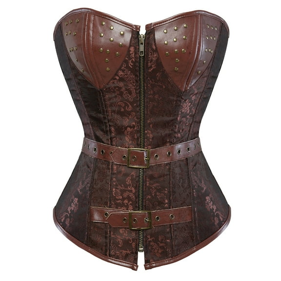 Grebrafan Women Corsets Pirate Steampunk Bustier Top Brown L