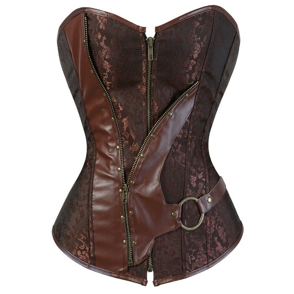 Grebrafan Women Corsets Steampunk Party Night Bustiers Top Brown 4XL