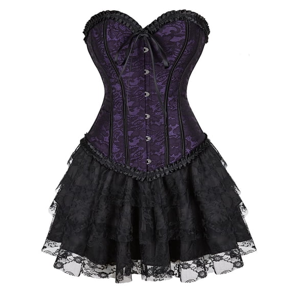 Grebrafan Women Renaissance Boned Bustier Corsets with Skirt L Purple