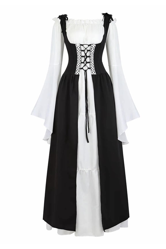 Women Renaissance Gothic Peasant Medieval Long Dress M black