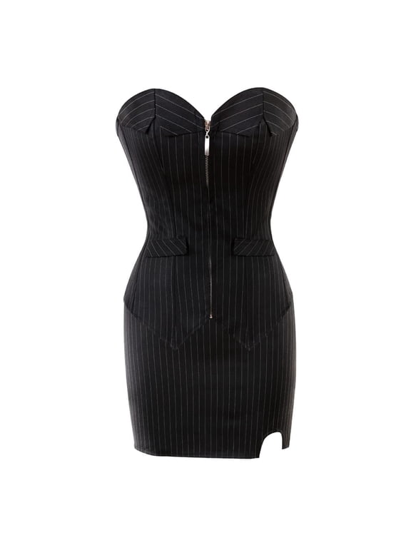 Women Striped Corset with Mini Skirt XXS Black