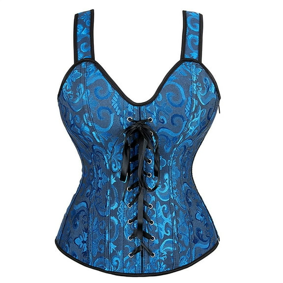 Grebrafan Womens Corset Straps Renaissance Princess Bustier Black Blue 3XL
