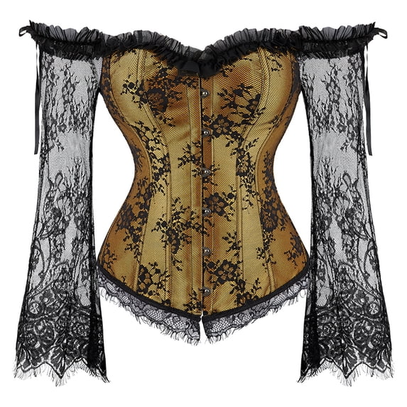 Grebrafan Womens Corset Top Renaissance Bustier Gold 4XL