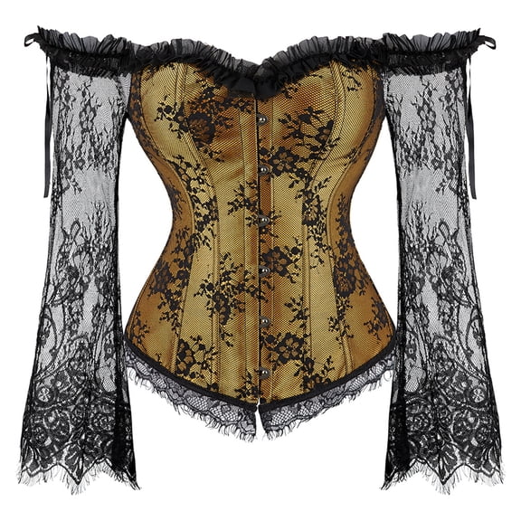 Grebrafan Womens Corset Top Renaissance Bustier Gold XS