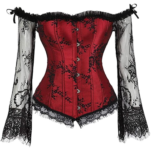 Grebrafan Womens Corset Top Renaissance Bustier Red XL