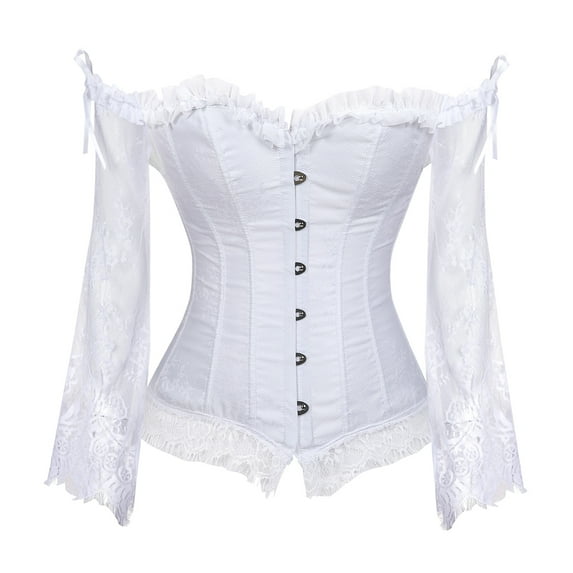 Grebrafan Womens Corset Top Renaissance Bustier White 7XL