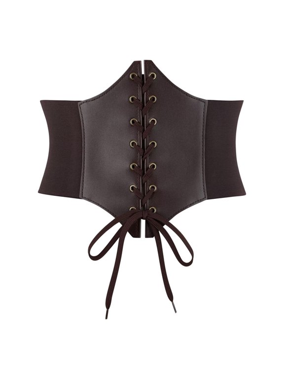 Womens Lace-up Cinch Tied Elastic Underbust Corset Belt US 4XL Brown