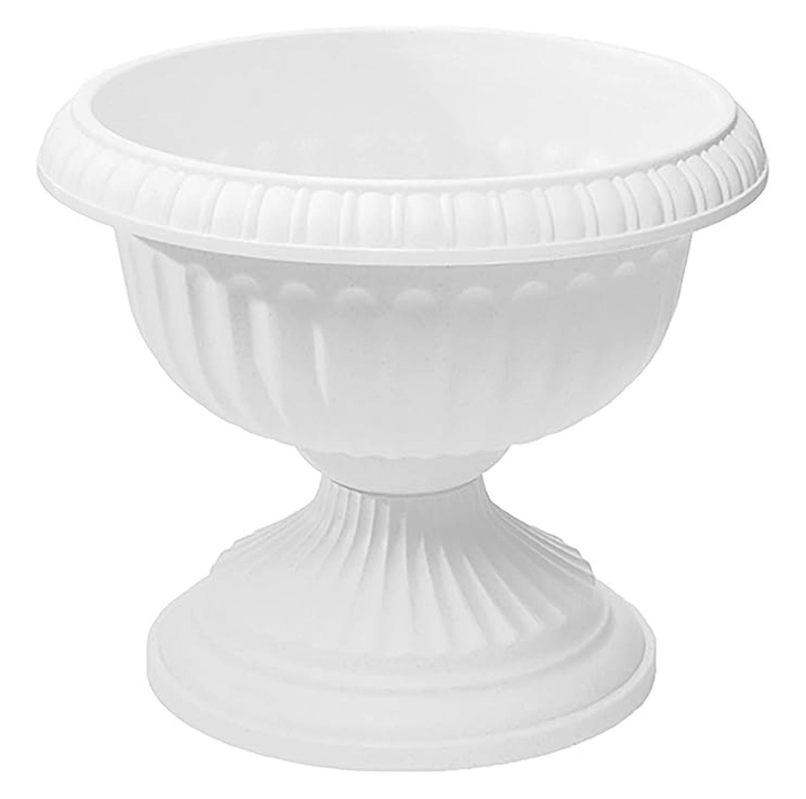 Grecian Urn Planter - 18 Inch White Flower Pot - Outdoor Indoor Neoclassical Style - Deck Patio Garden Planters - Two-Piece with Drainage