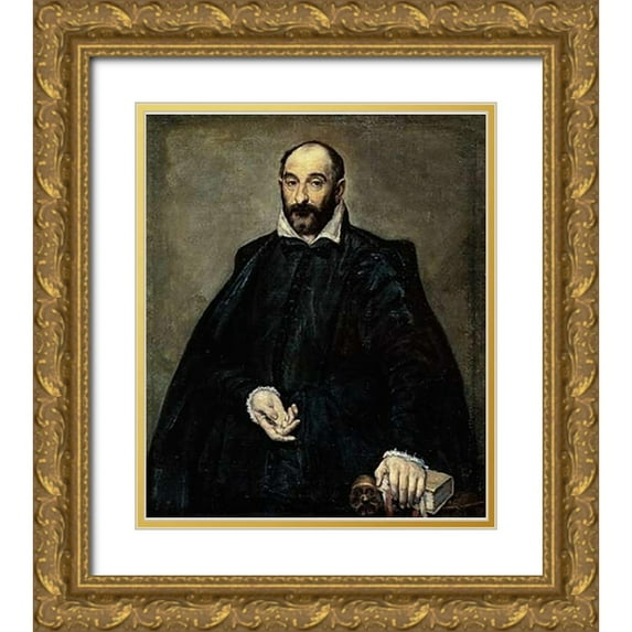Greco, El 12x14 Gold Ornate Wood Framed with Double Matting Museum Art Print Titled - Portrait Of A Man