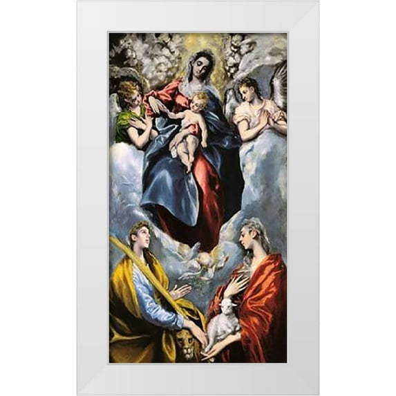 Greco, El 12x18 White Modern Wood Framed Museum Art Print Titled - The Virgin And Child With Saints Martina And Agnes