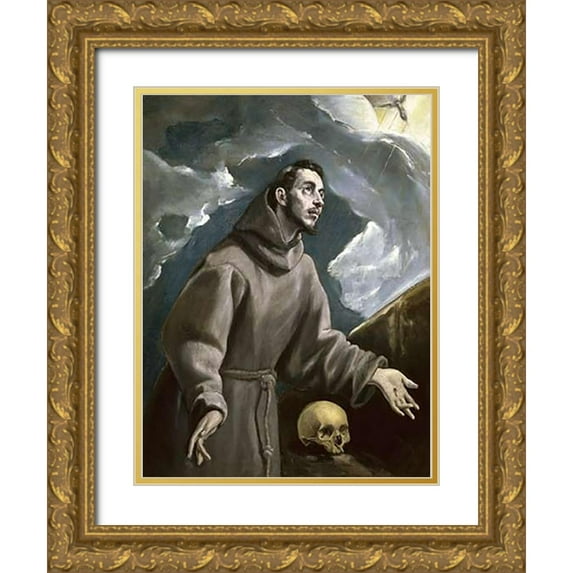 Greco, El 15x18 Gold Ornate Wood Framed with Double Matting Museum Art Print Titled - St. Francis Receiving the Stigmata