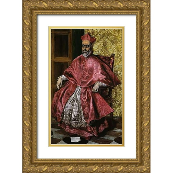 Greco, El 16x24 Gold Ornate Wood Framed with Double Matting Museum Art Print Titled - A Cardinal Probably Cardinal Nino De Guevara
