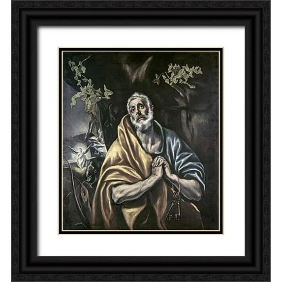 Greco, El 26x29 Black Ornate Wood Framed with Double Matting Museum Art Print Titled - Penitent Peter