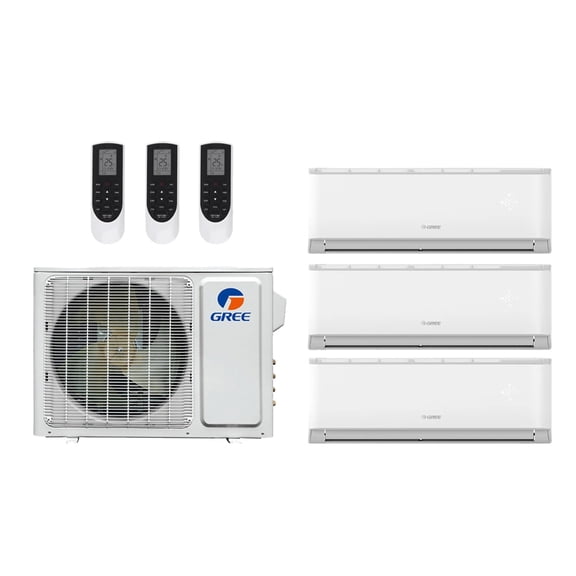 Gree Vireo 24,000 Btu 21 SEER2 R-32 3-Zone Ductless Mini Split Heat Pump System - 12K-12K-12K