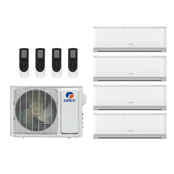 Gree Vireo 42,000 Btu 21 SEER2 R-32 4-Zone Ductless Mini Split System - 9K-9K-9K-12K