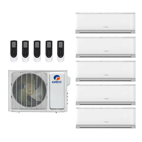 Gree Vireo 42,000 Btu 21 SEER2 R-32 5-Zone Ductless Mini Split System - 9K-9K-9K-12K-18K