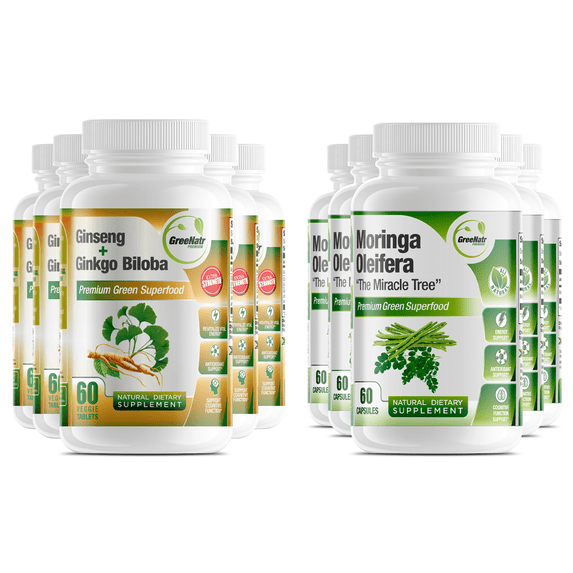 GreeNatr Panax Ginseng & Ginkgo Biloba + Moringa Oleifera | Focus Plus Energy Bundle