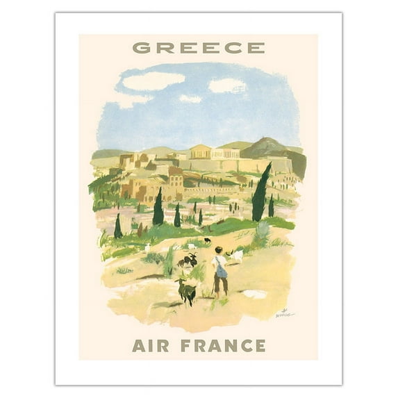 Greece - Acropolis of Athens - France - Vintage Airline Travel Poster by Georges Beuville c.1958 - Bamboo Fine Art 290gsm Paper (Unframed) 17x22in