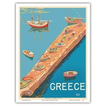 Greece - Aegean Island Jetty - Vintage Travel Poster c.1948 - Master Art Print (Unframed) 9in x 12in
