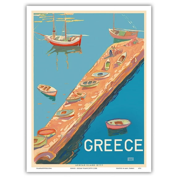 Greece - Aegean Island Jetty - Vintage Travel Poster c.1948 - Master Art Print (Unframed) 9in x 12in