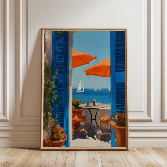 Greece Balcony Wall Art Print, Unframed Paper Poster 11x14in