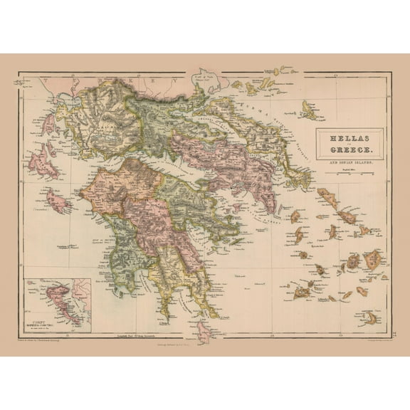 Historic Map - Greece - Black 1867 - 31.03 x 23 - Vintage Wall Art