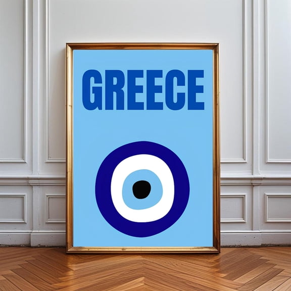 Greece Blue Nazar Symbol Art Poster Unframed Paper Print