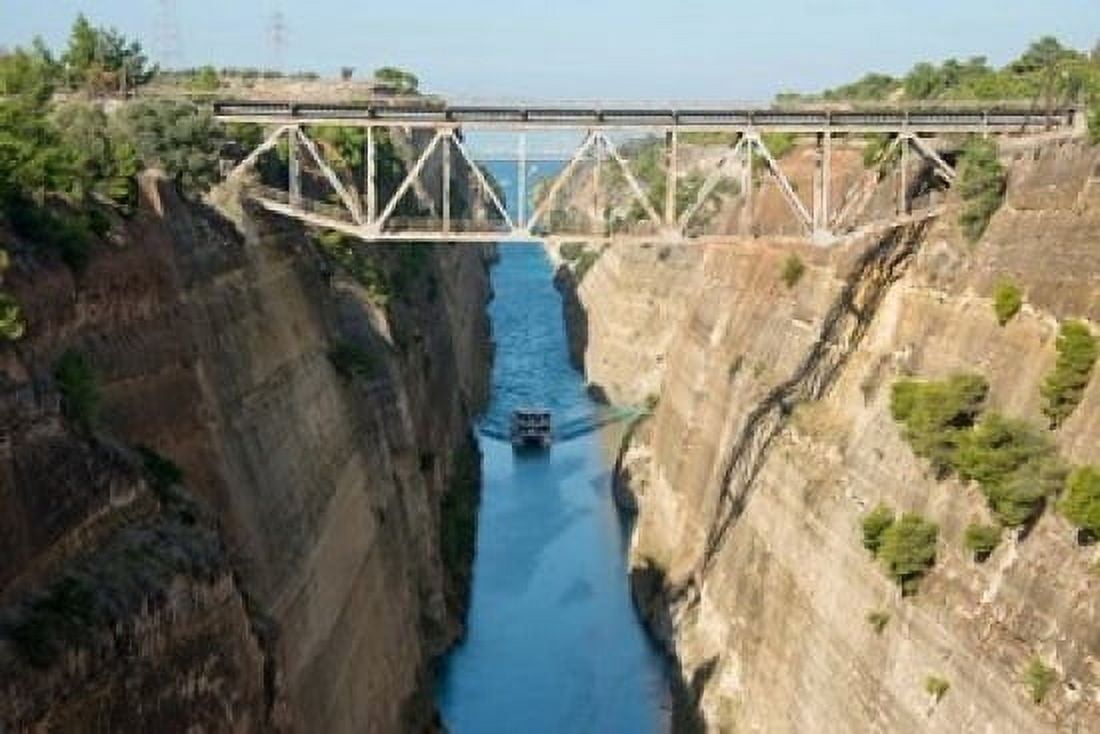 Greece Corinth Boat in Corinth Canal Canvas Art - Cindy Miller Hopkins DanitaDelimont (18 x 12)