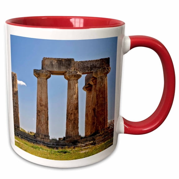 3drose, Greece, Corinth. Ruins of Temple of Apollo., 11oz Two-tone Red Mug